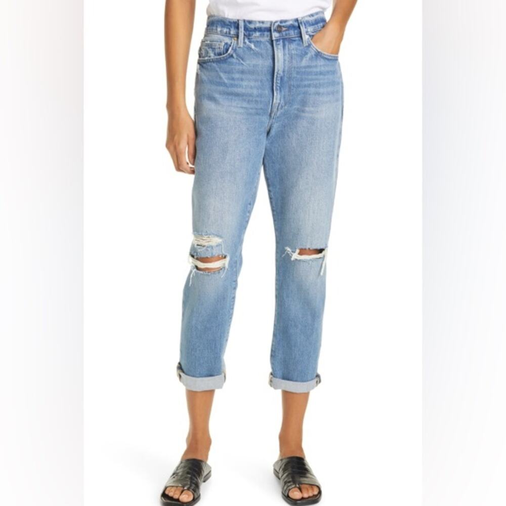 Frame Le Beau Distressed Denim Relaxed Fit Boyfriend Jeans Size 28